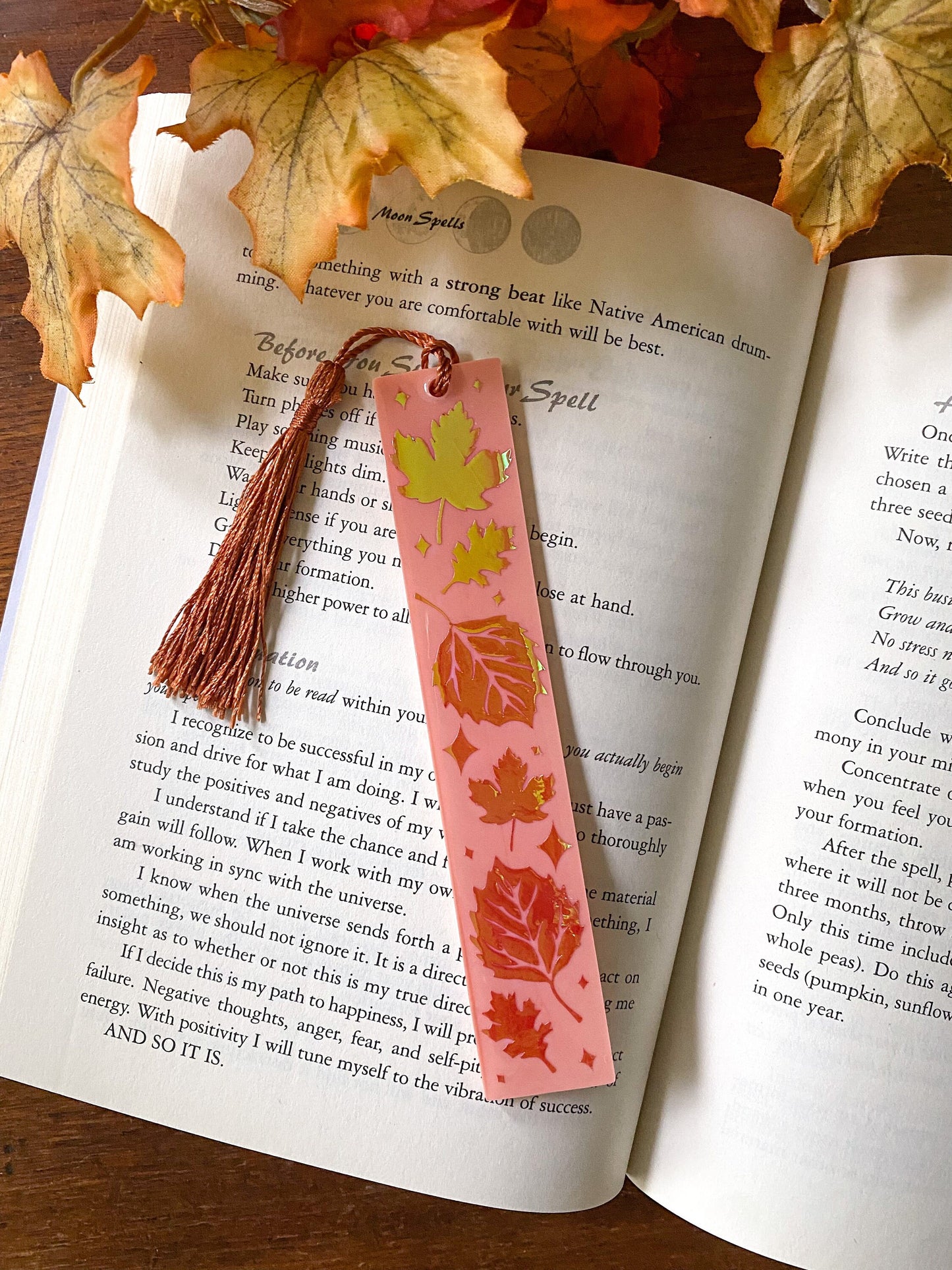 Orange Holographic Autumn leaves Bookmark