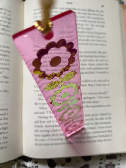 Pink Holographic Floral Pattern Bookmark