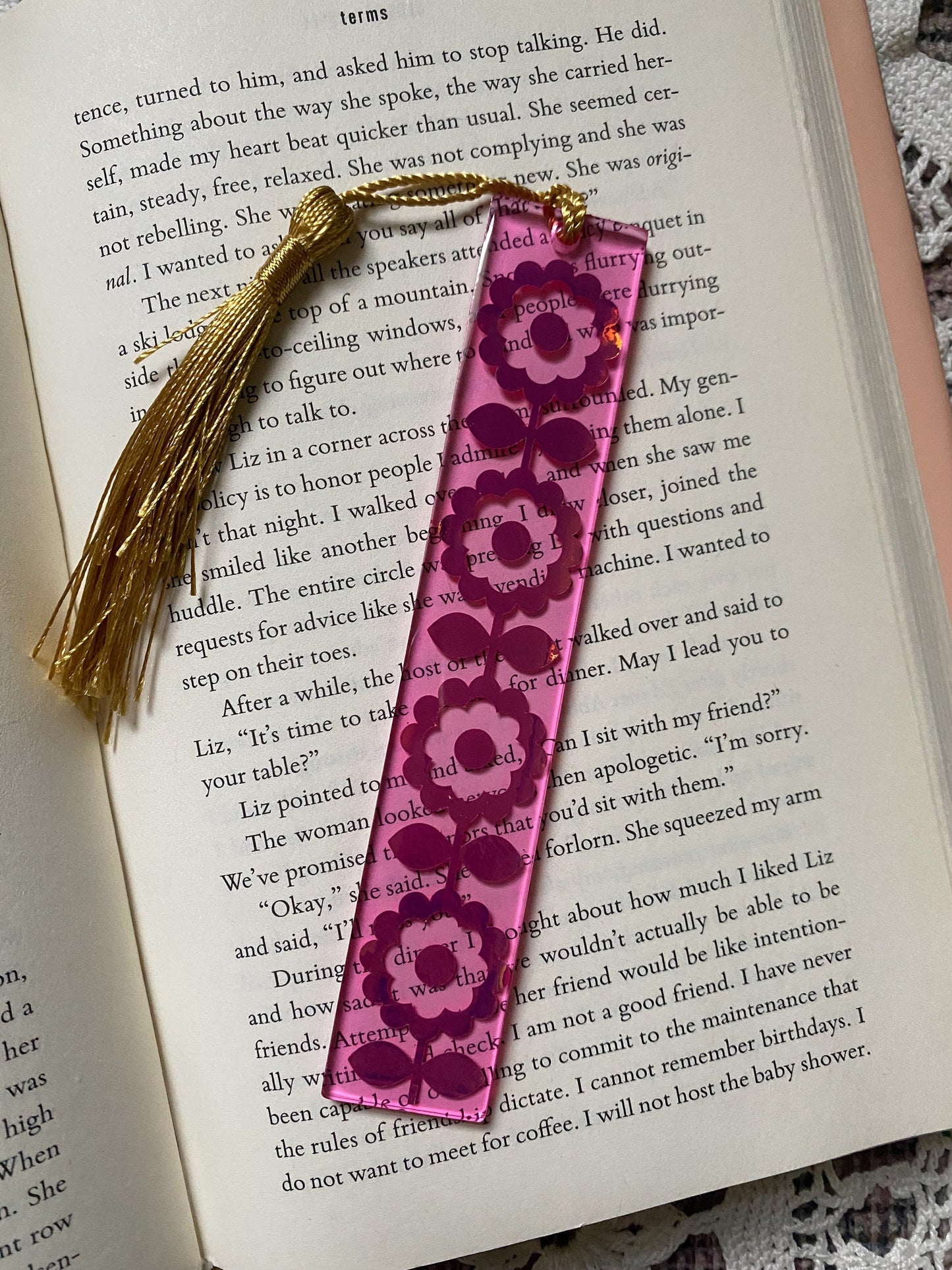 Pink Holographic Floral Pattern Bookmark